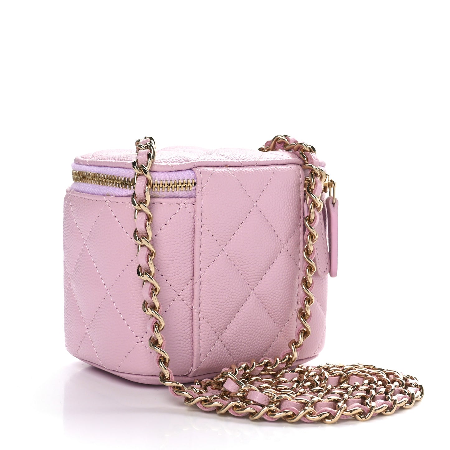 Caviar Quilted Mini Vanity Case With Chain Light Pink