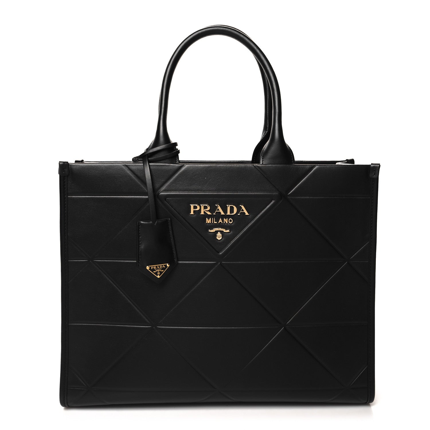 Prada Soft Calfskin Triangolo Symbole Embossed Medium Tote Black 1 of 9