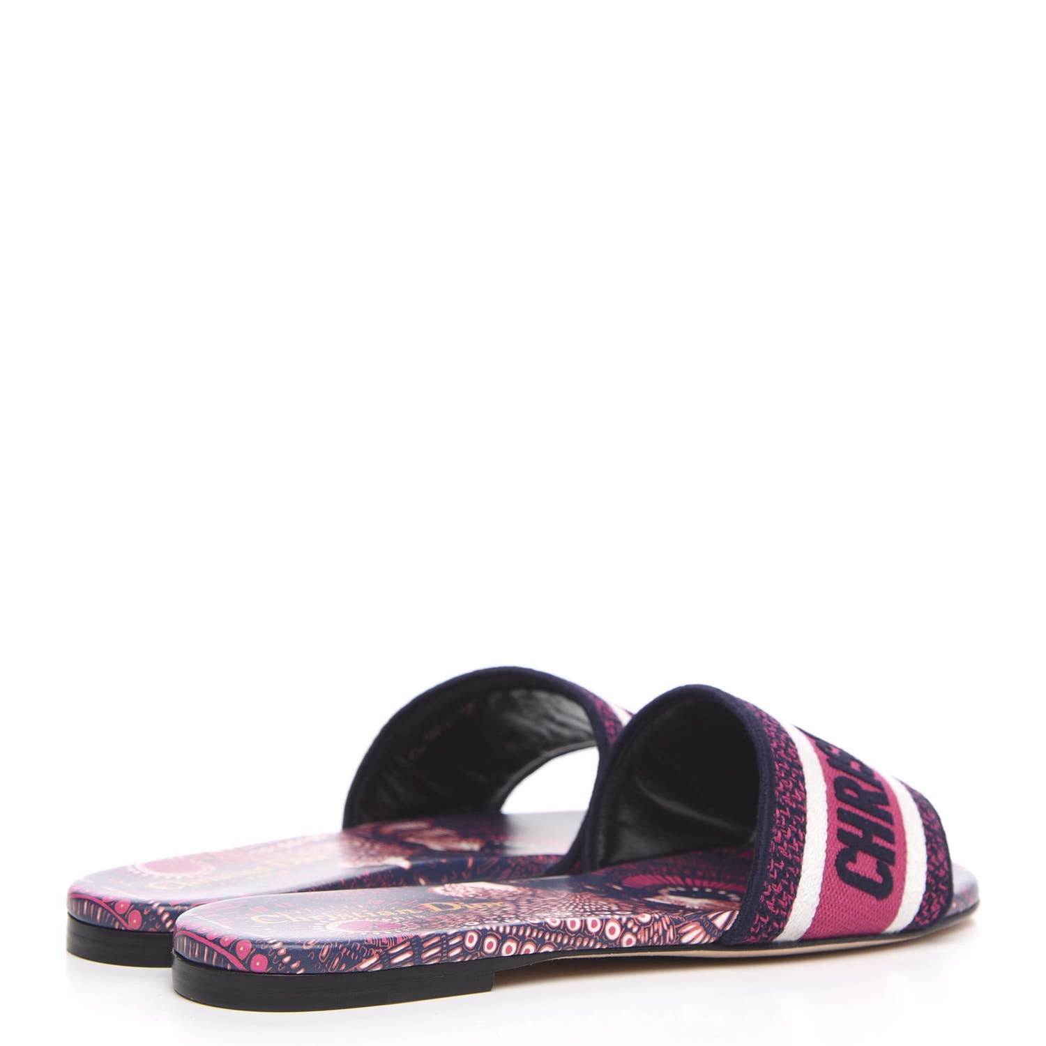 Christian Dior Canvas Embroidered Animals Dway Mules Slide Sandals 37 Deep Blue Fuchsia 4 of 8