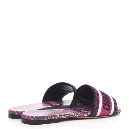 Christian Dior Canvas Embroidered Animals Dway Mules Slide Sandals 37 Deep Blue Fuchsia 4 of 8