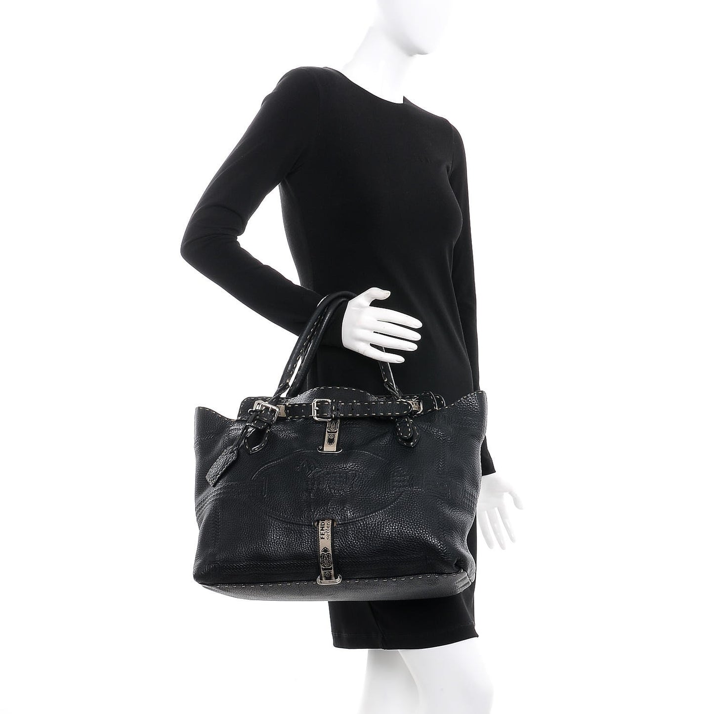 Calfskin Romano Selleria Large Villa Borghese Tote Black