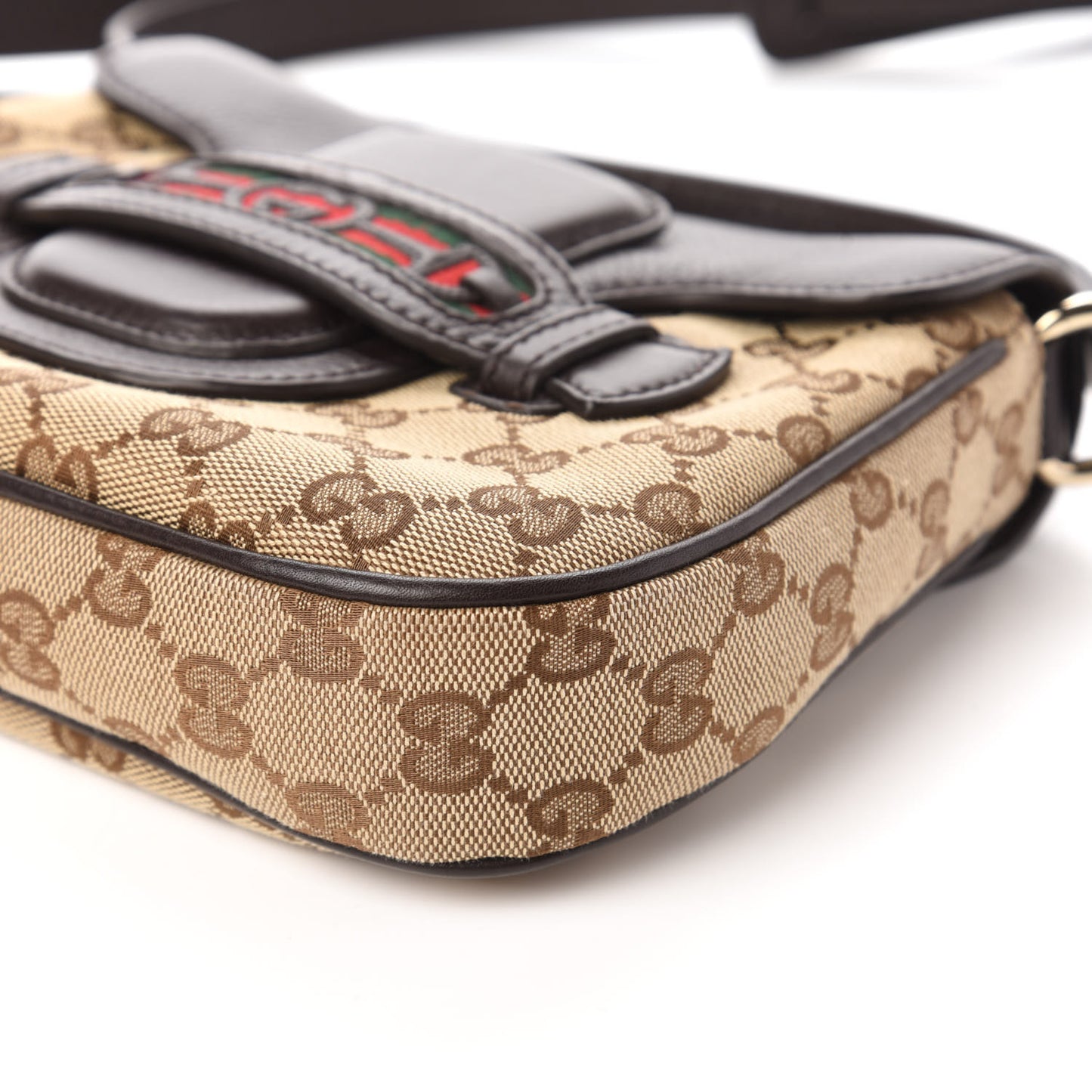 Monogram Pebbled Calfskin Web Small Dressage Shoulder Bag Dark Brown