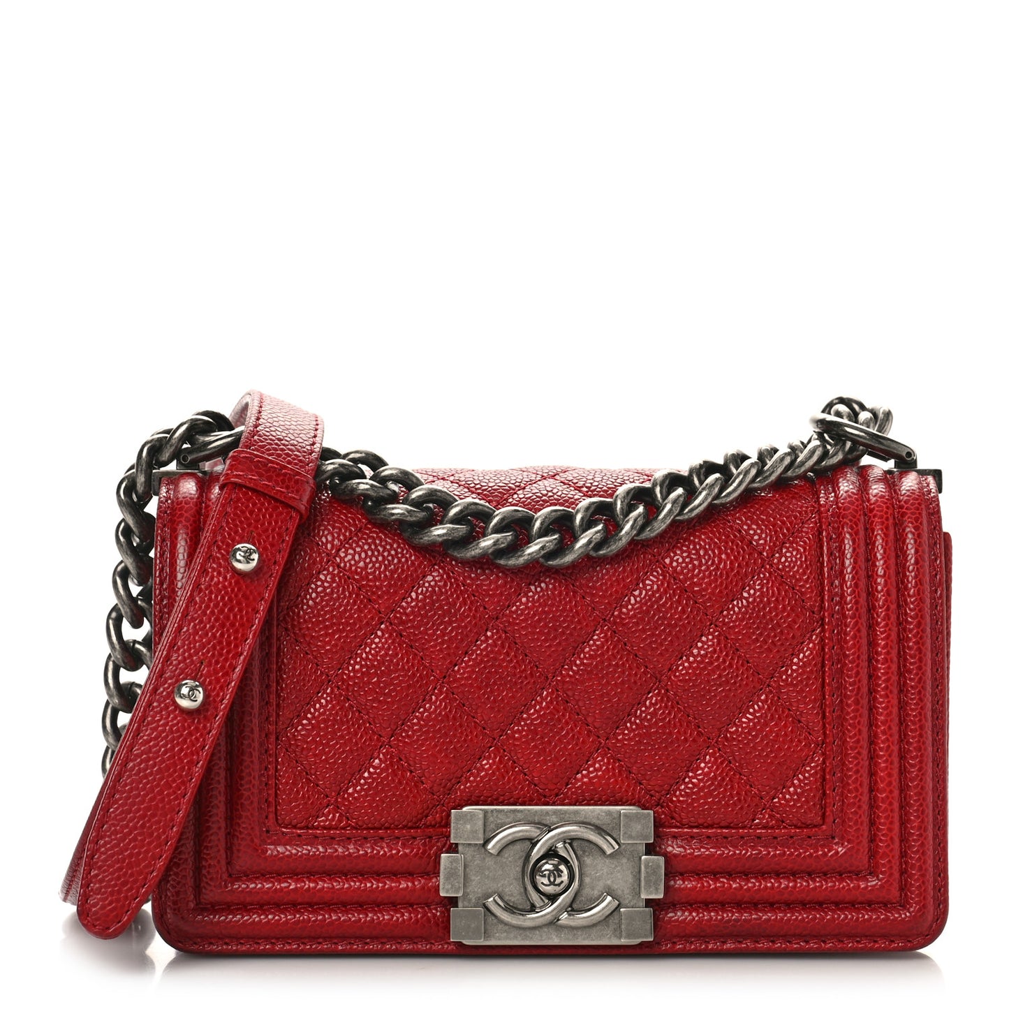 Caviar Quilted Small Boy Flap Dark Red