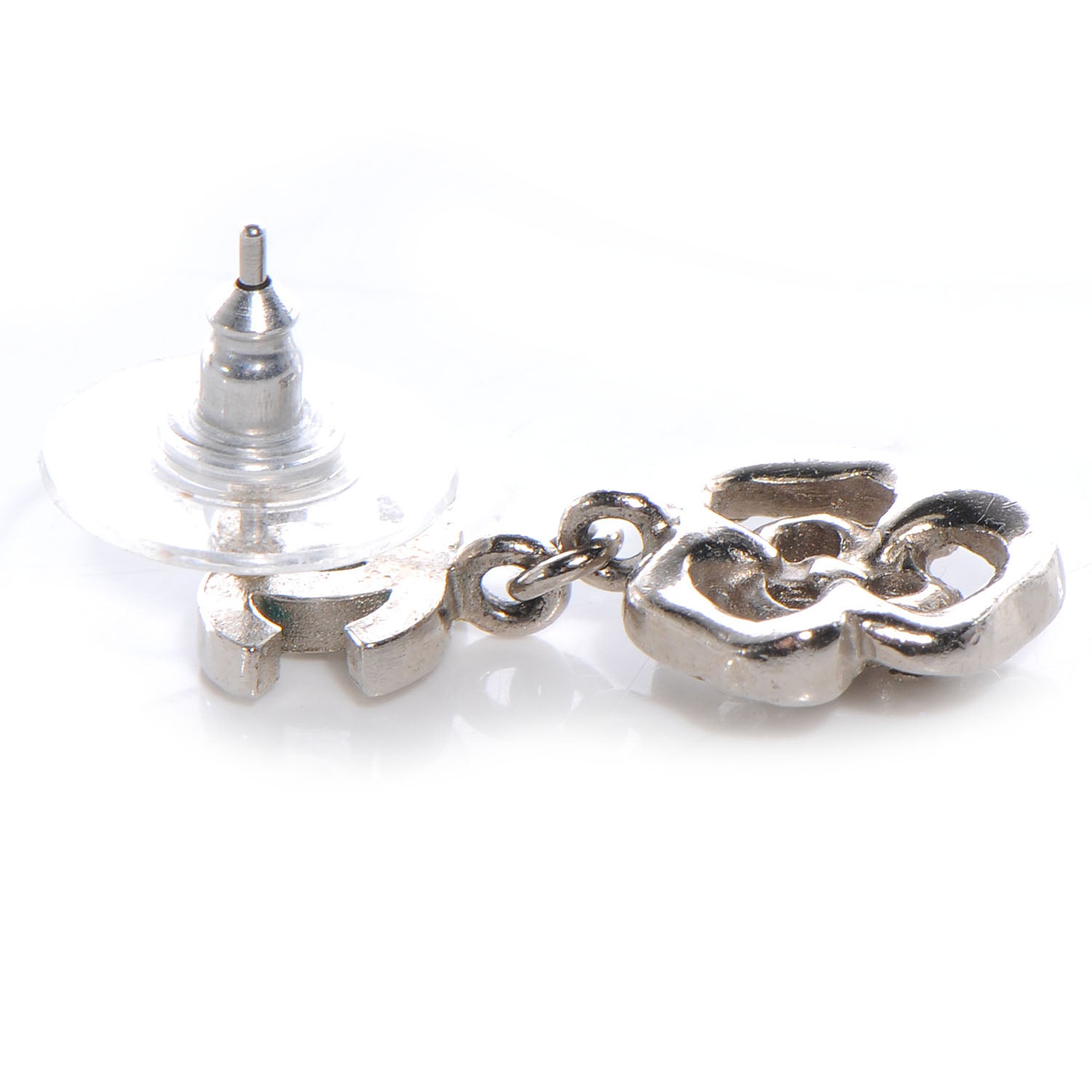 Chanel Crystal CC Camellia Drop Earrings Silver 4 of 4