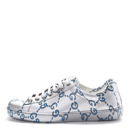 Gucci Miro Rubber Wax GucciGhost Print Mens New Ace Sneakers 8.5 Silver 1 of 8