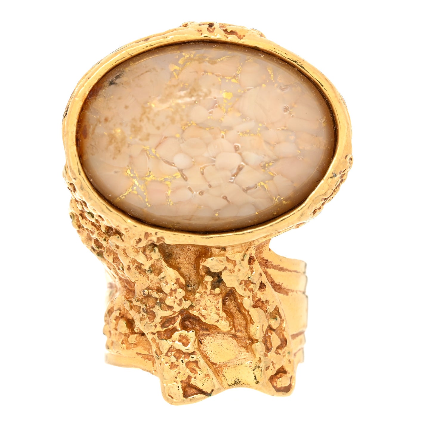 Glass Cabochon Arty Ovale Ring 52 6 Gold Beige Clair