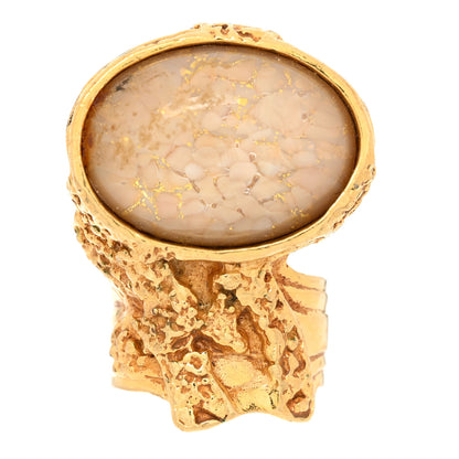 Saint Laurent Glass Cabochon Arty Ovale Ring 52 6 Gold Beige Clair 1 of 5