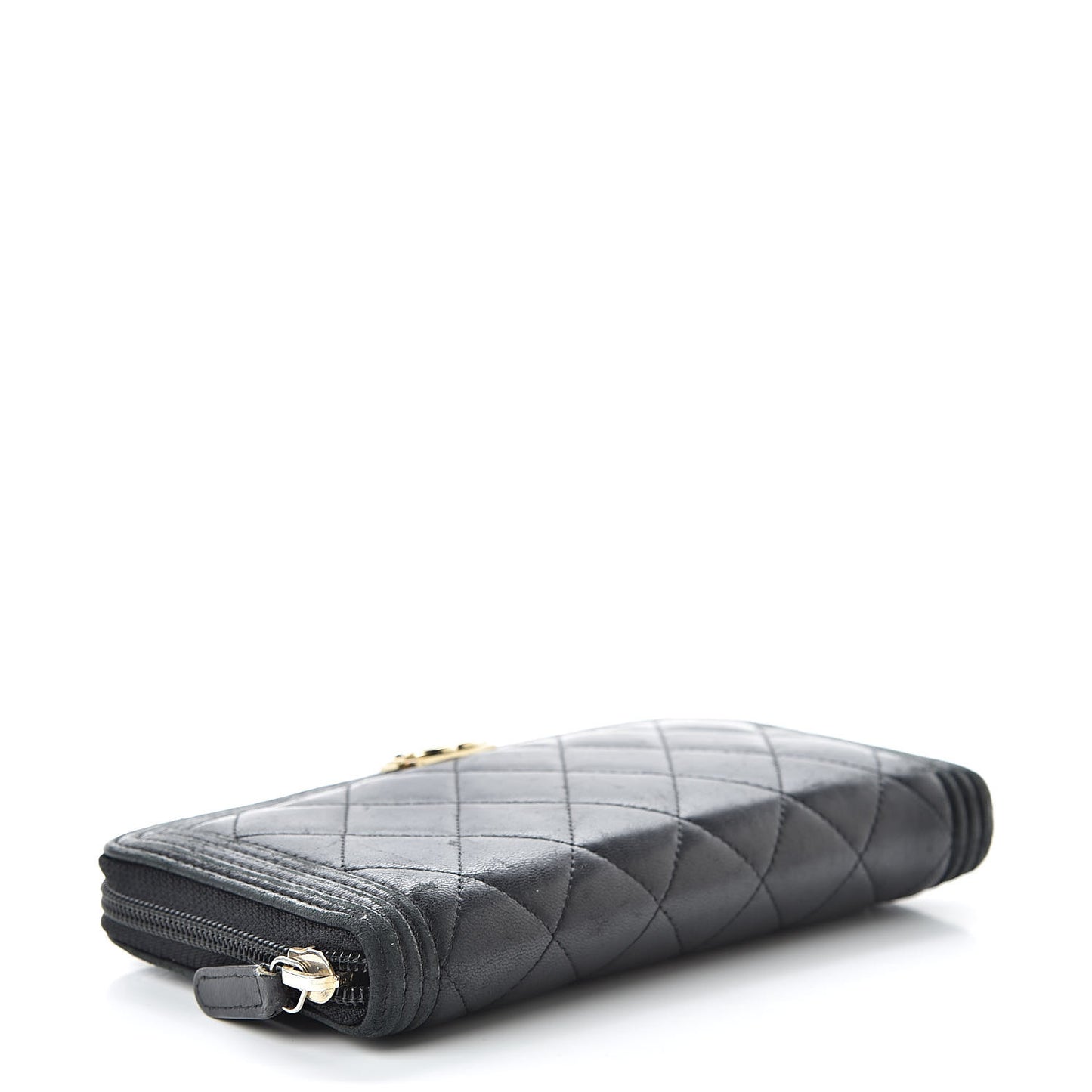 Lambskin Quilted Boy Zip Around Wallet Black