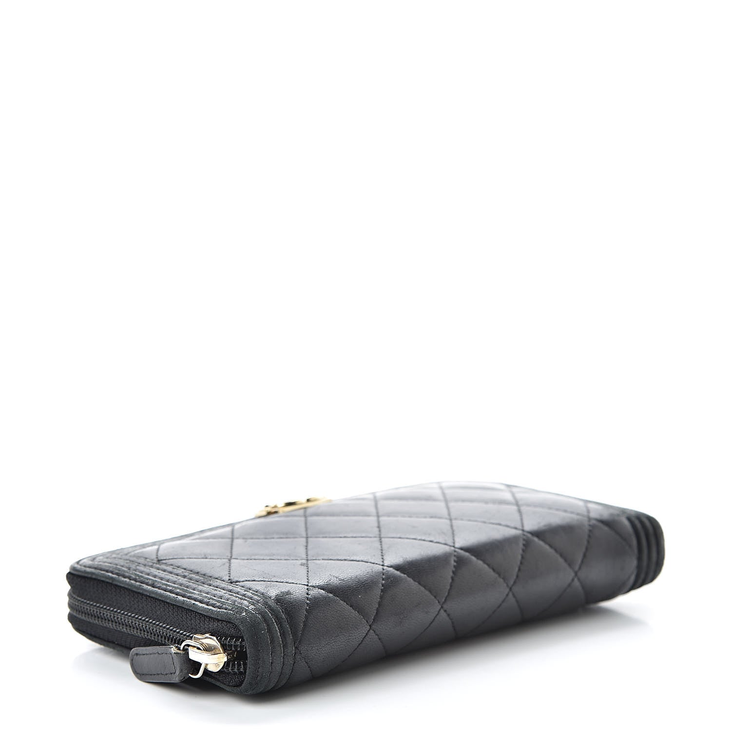 Chanel Lambskin Quilted Boy Zip Around Wallet Black 4 of 13