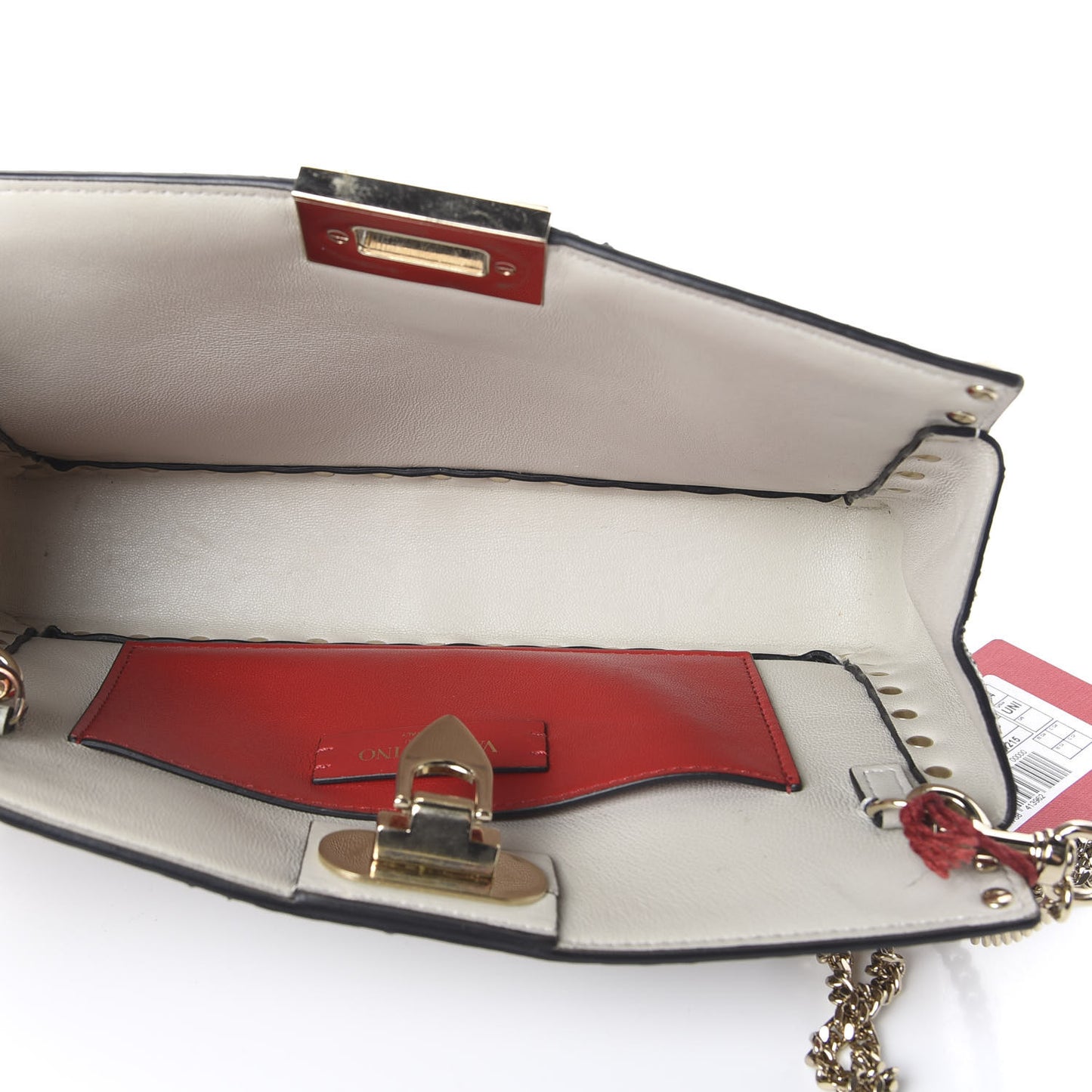 Calfskin Python Embossed Rockstud Chain Clutch Roccia