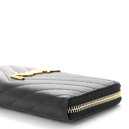 Saint Laurent Grain De Poudre Matelasse Chevron Monogram Zip Around Wallet Black 8 of 8