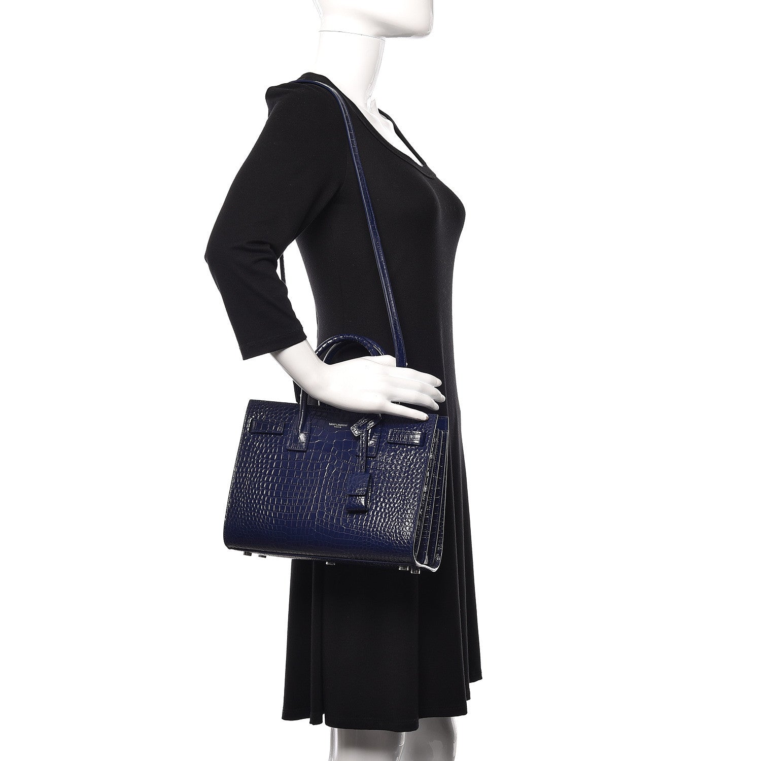 Saint Laurent Calfskin Crocodile Embossed Baby Sac De Jour Navy 2 of 10