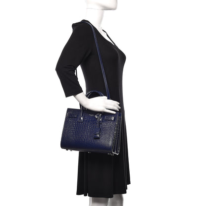 Saint Laurent Calfskin Crocodile Embossed Baby Sac De Jour Navy 2 of 10