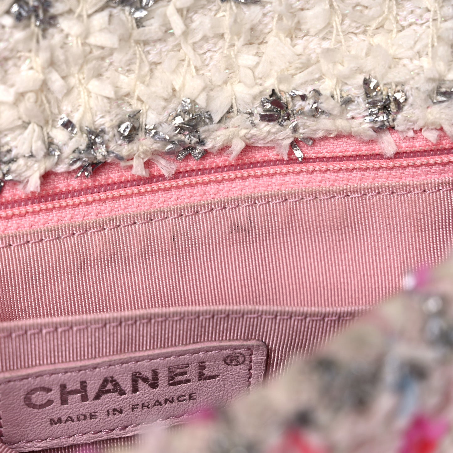 Tweed Quilted Mini Rectangular Flap Light Pink Silver Blue