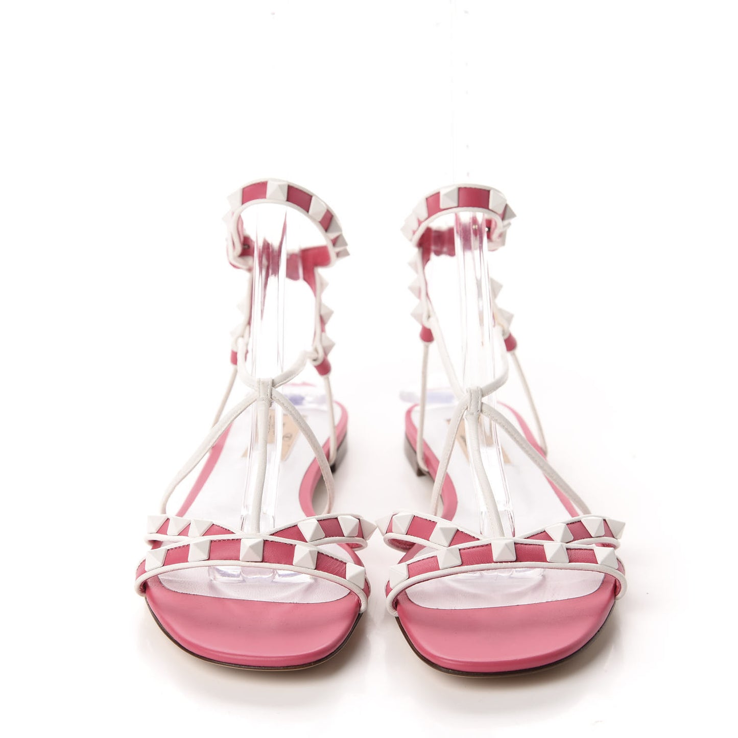 Calfskin Free Rockstud Ankle Strap Flat Sandals 38.5 Shadow Pink White