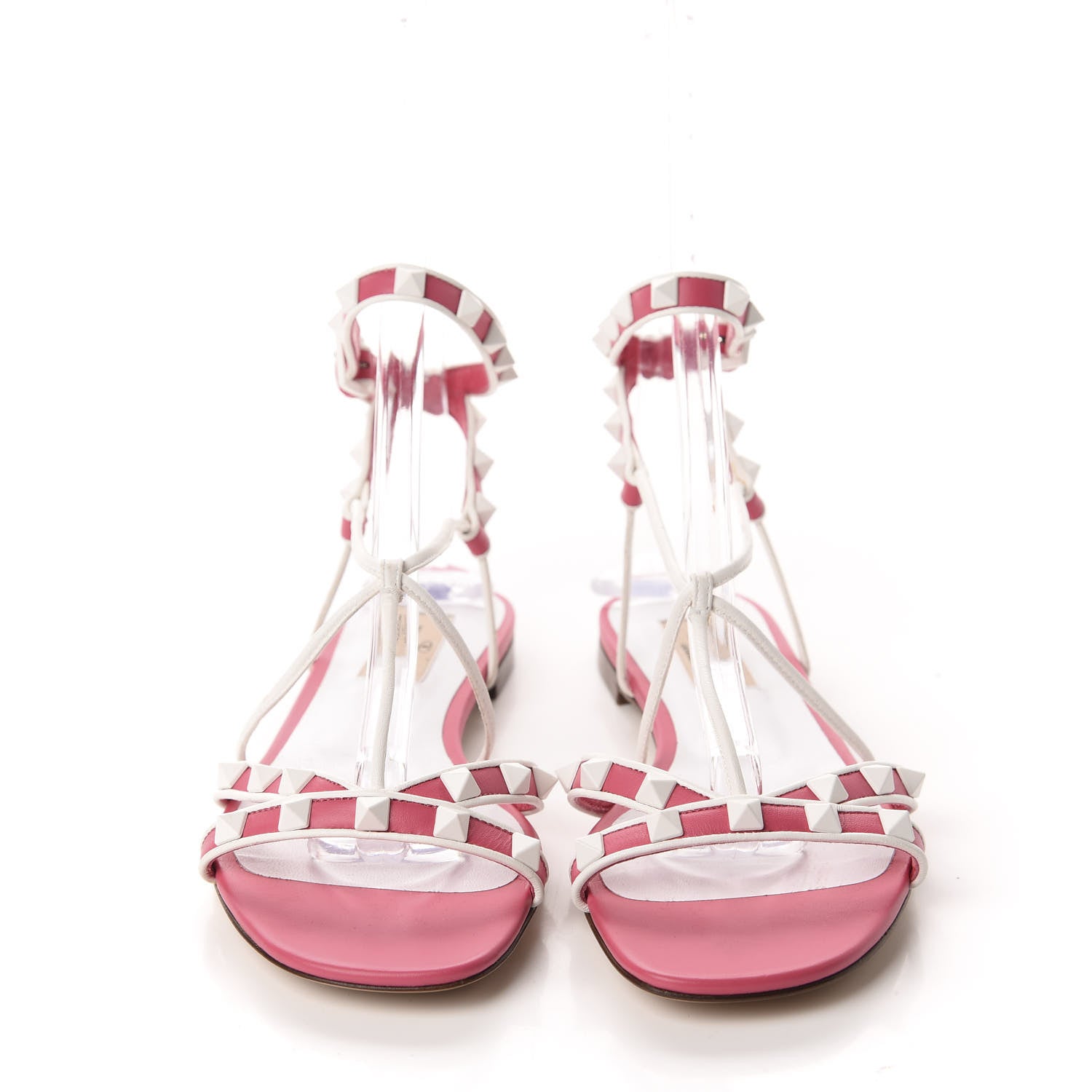 Valentino Garavani Calfskin Free Rockstud Ankle Strap Flat Sandals 38.5 Shadow Pink White 2 of 9