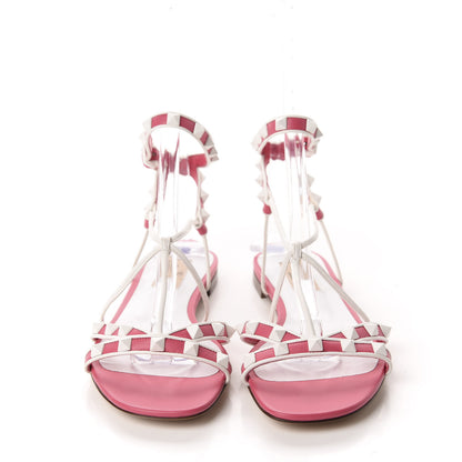 Valentino Garavani Calfskin Free Rockstud Ankle Strap Flat Sandals 38.5 Shadow Pink White 2 of 9