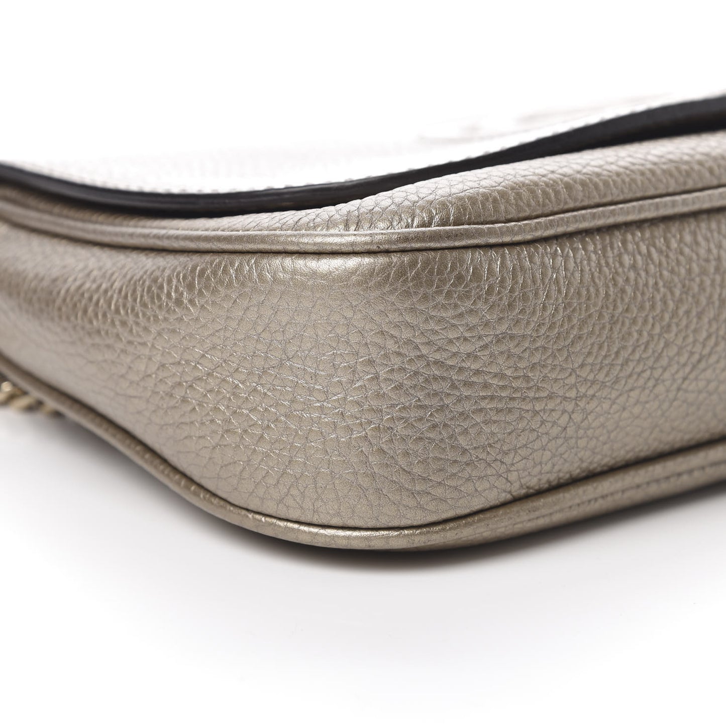 Metallic Pebbled Calfskin Medium Soho Flap Crossbody Golden Beige