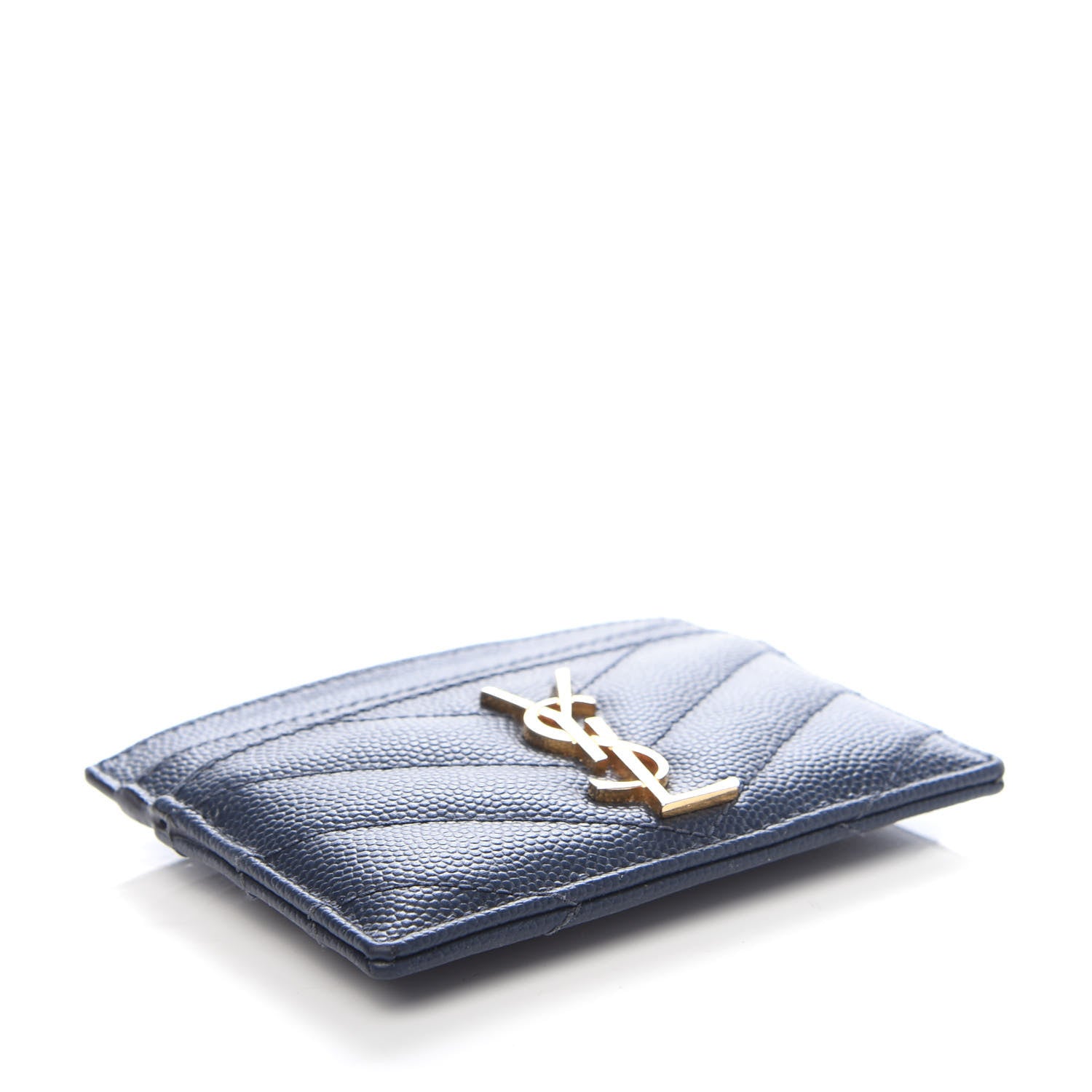 Saint Laurent Grain De Poudre Matelasse Chevron Monogram Credit Card Case Navy 4 of 8