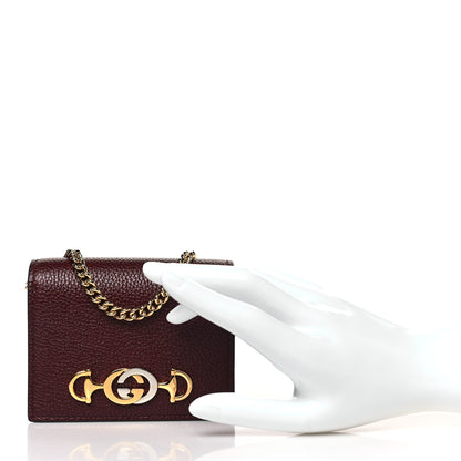 Gucci Grainy Calfskin Zumi Chain Card Case Wallet Vintage Bordeaux 2 of 7