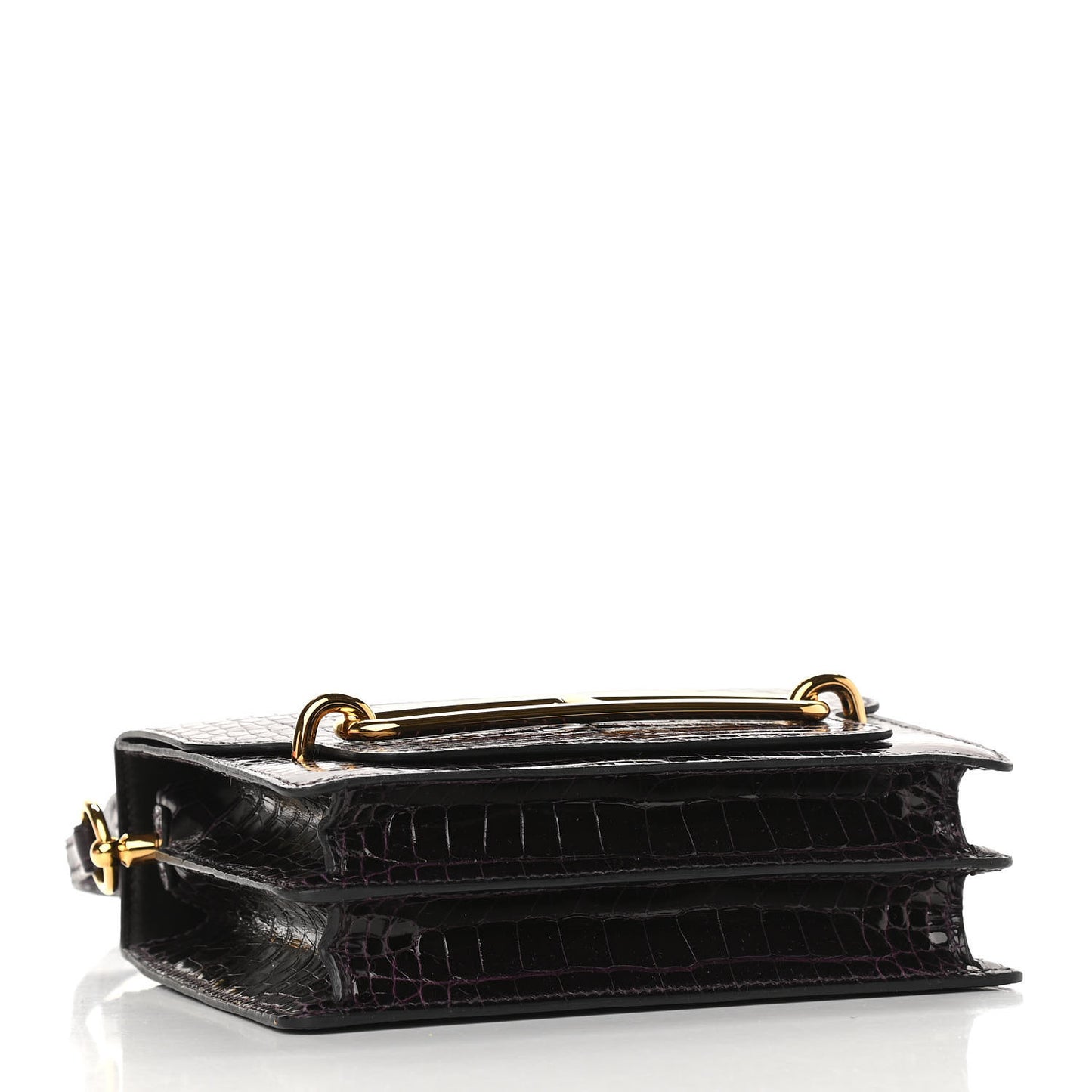 Shiny Alligator Mini Sac Roulis Prunoir
