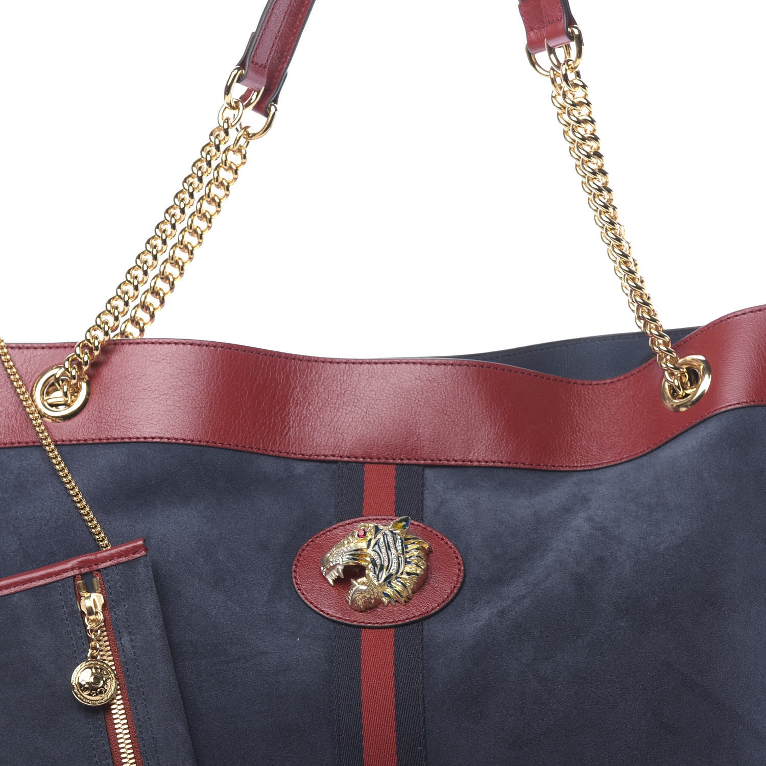 Gucci Suede Calfskin Large Rajah Chain Tote New Blue Romantic Cherry 9 of 11