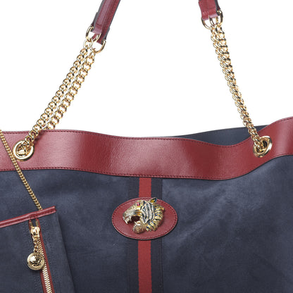 Gucci Suede Calfskin Large Rajah Chain Tote New Blue Romantic Cherry 9 of 11