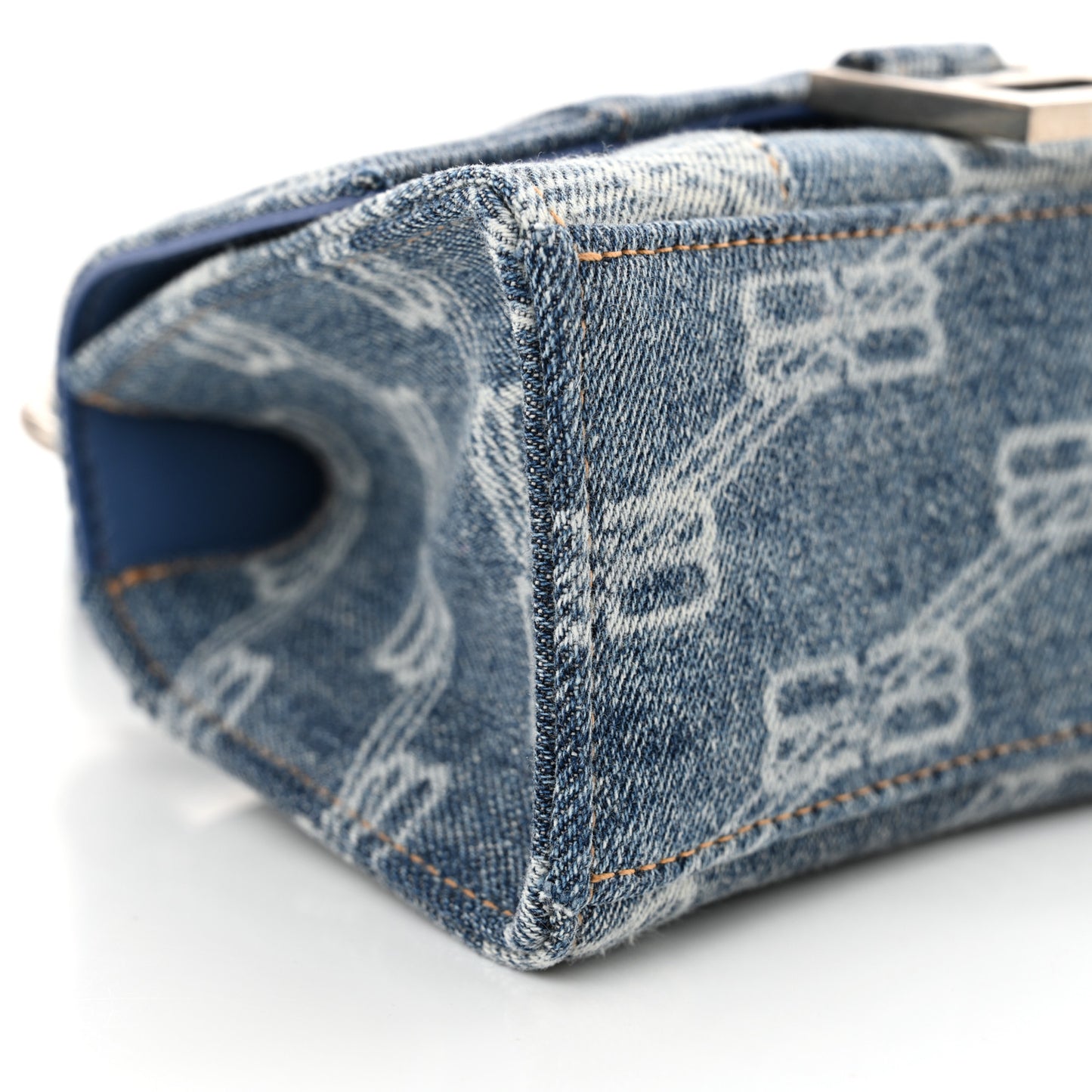 Denim BB Monogram Small Hourglass Top Handle Bag Blue
