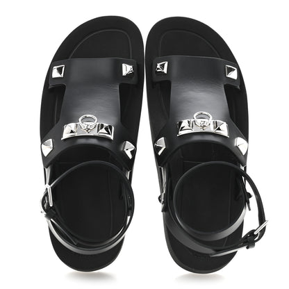 Hermes Calfskin Medor Studded Womens Intuition Sandals 38 Black 2 of 13