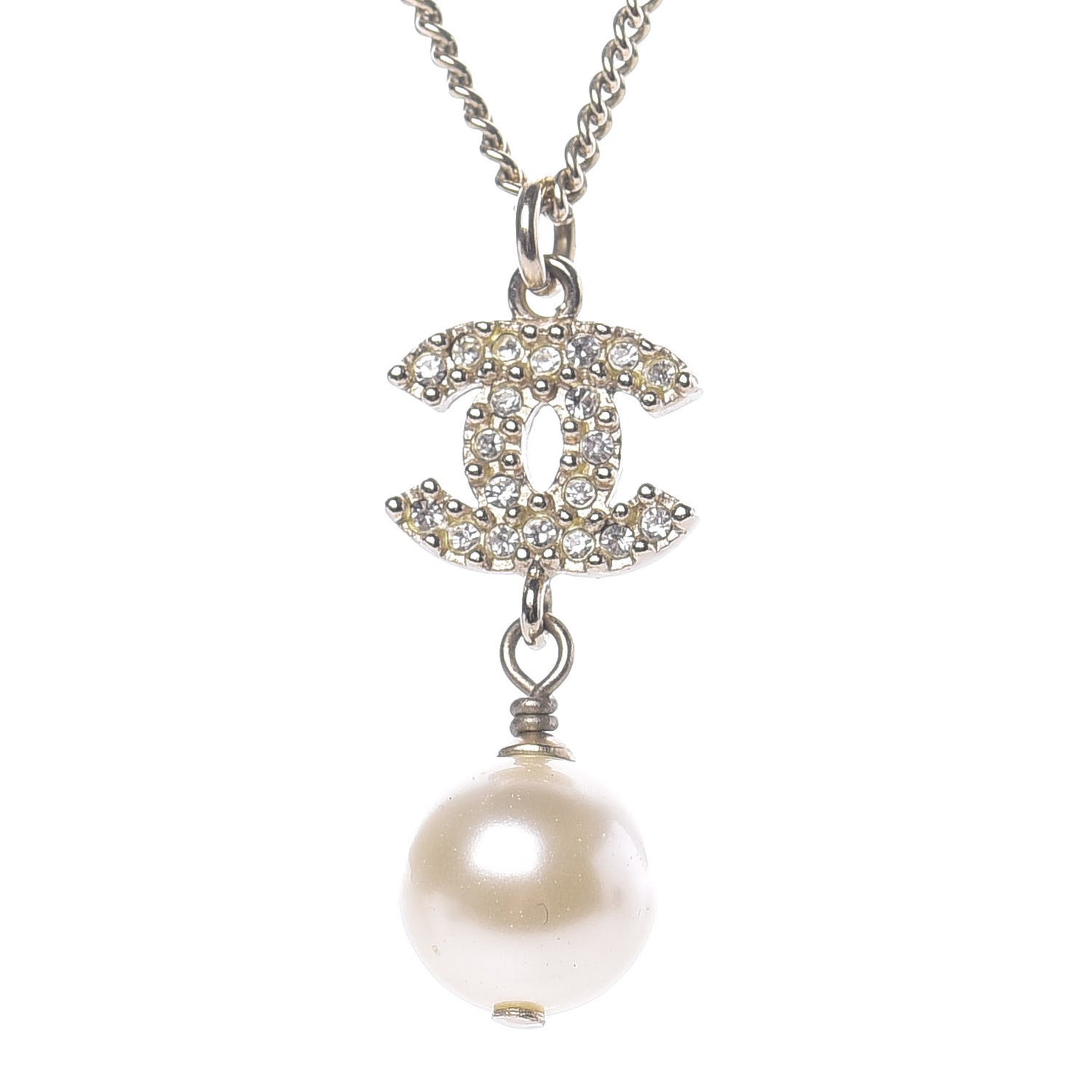 Crystal CC Pearl Drop Necklace Gold