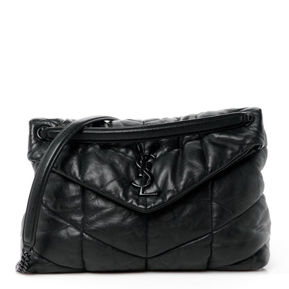 Saint Laurent Lambskin Quilted Monogram Monochrome Medium Loulou Puffer Chain Satchel Black 1 of 12