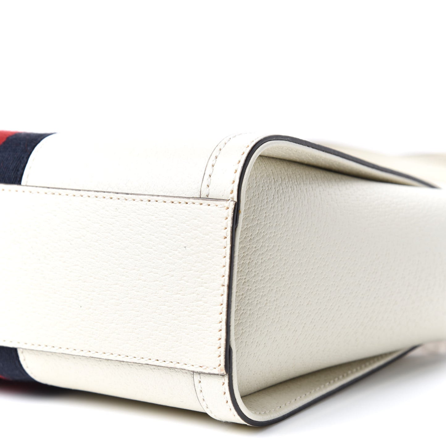 Textured Calfskin Web Small Ophidia Tote Bag Mystic White