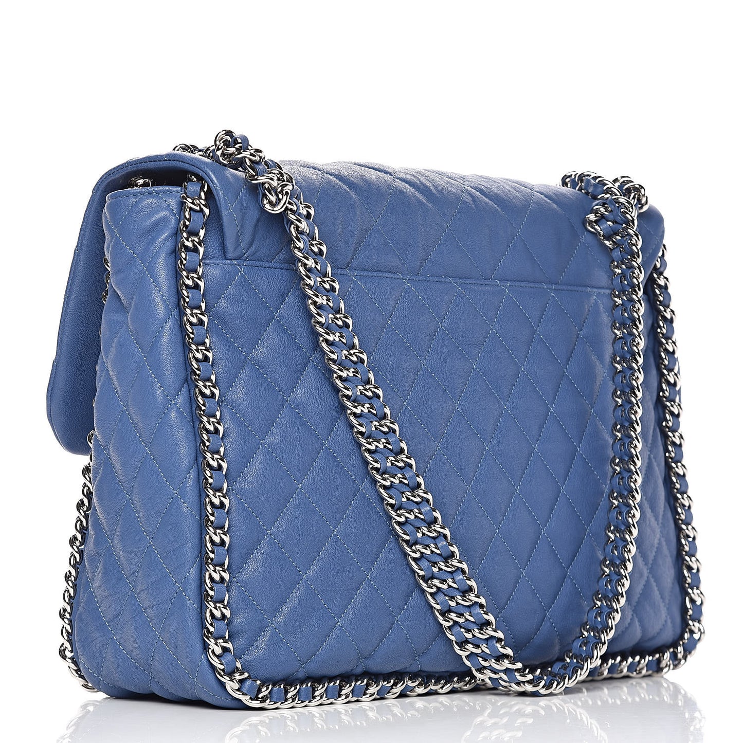 Washed Lambskin Quilted Chain Around Maxi Flap Light Blue