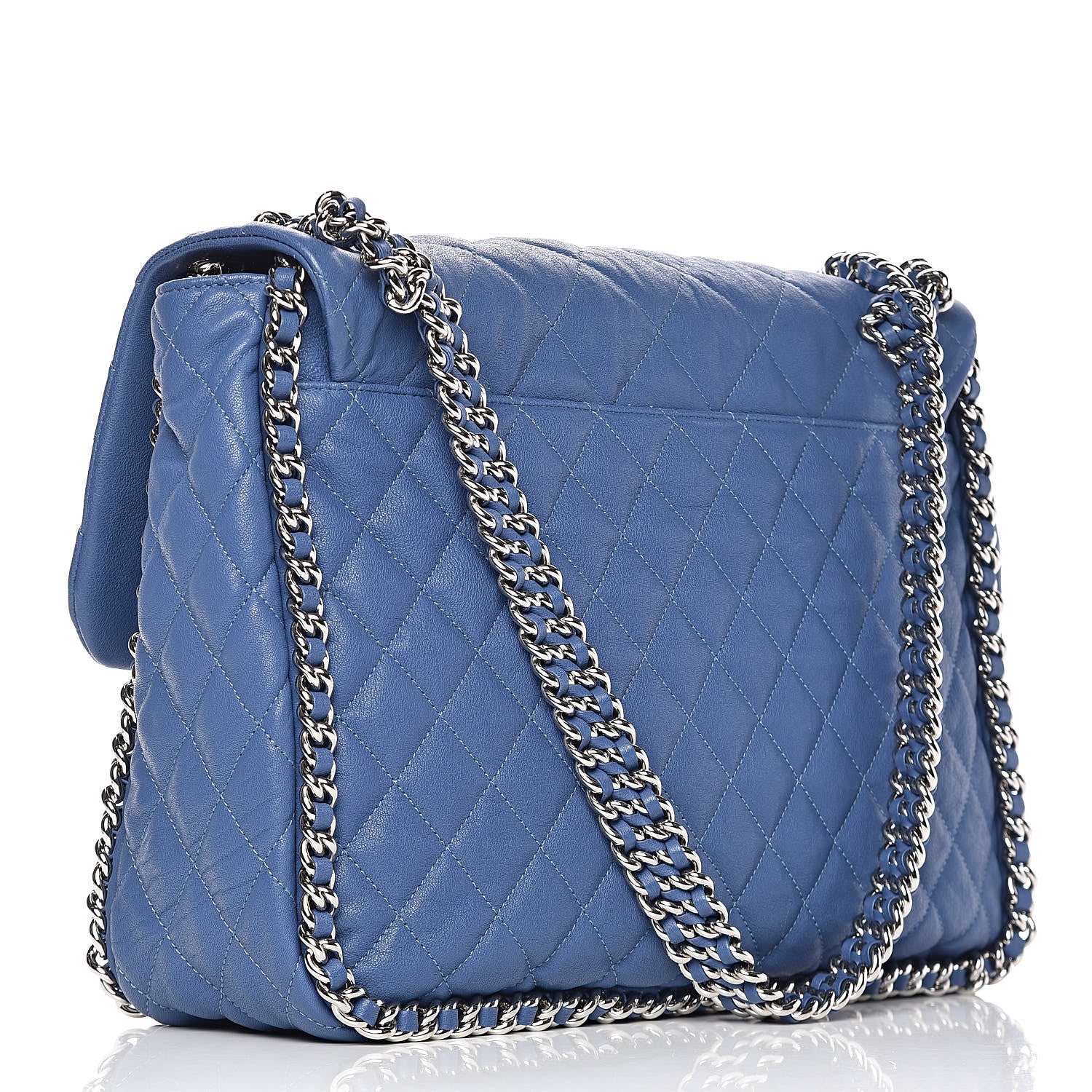 Chanel Washed Lambskin Quilted Chain Around Maxi Flap Light Blue 3 of 14