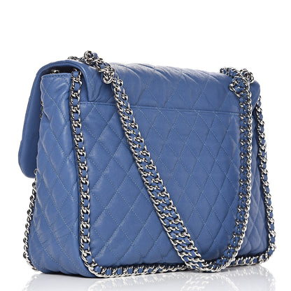 Chanel Washed Lambskin Quilted Chain Around Maxi Flap Light Blue 3 of 14