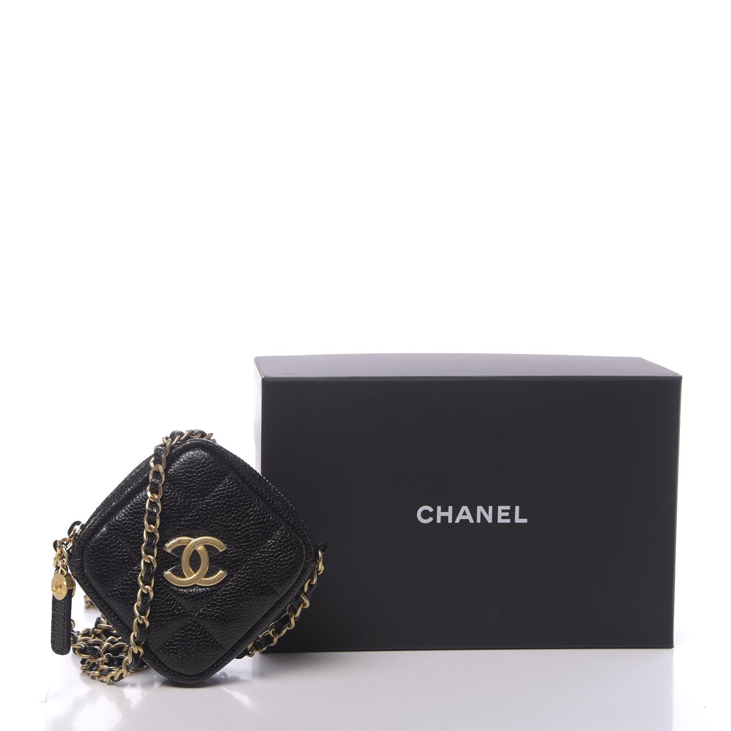 Caviar Quilted Diamond Coin Purse With Chain Black