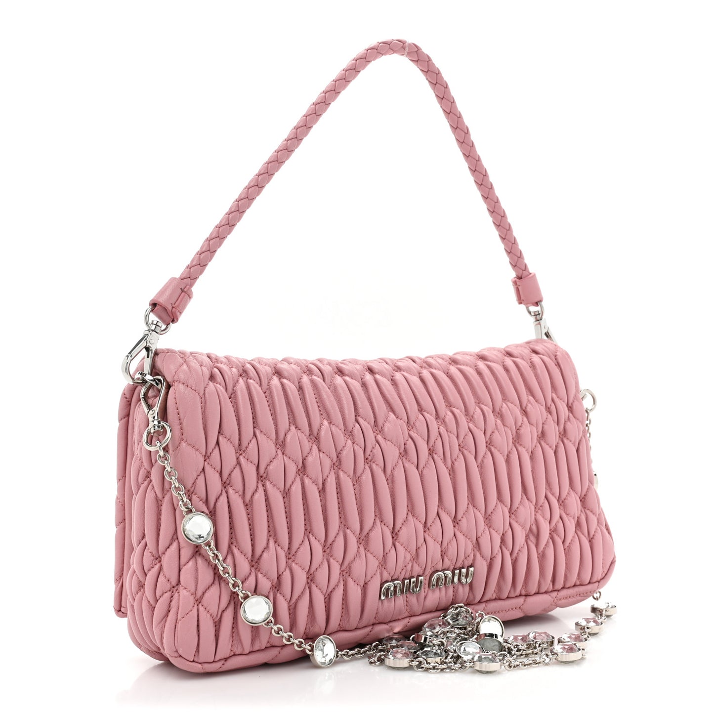 Nappa Matelasse Crystal Flap Clutch Rosa