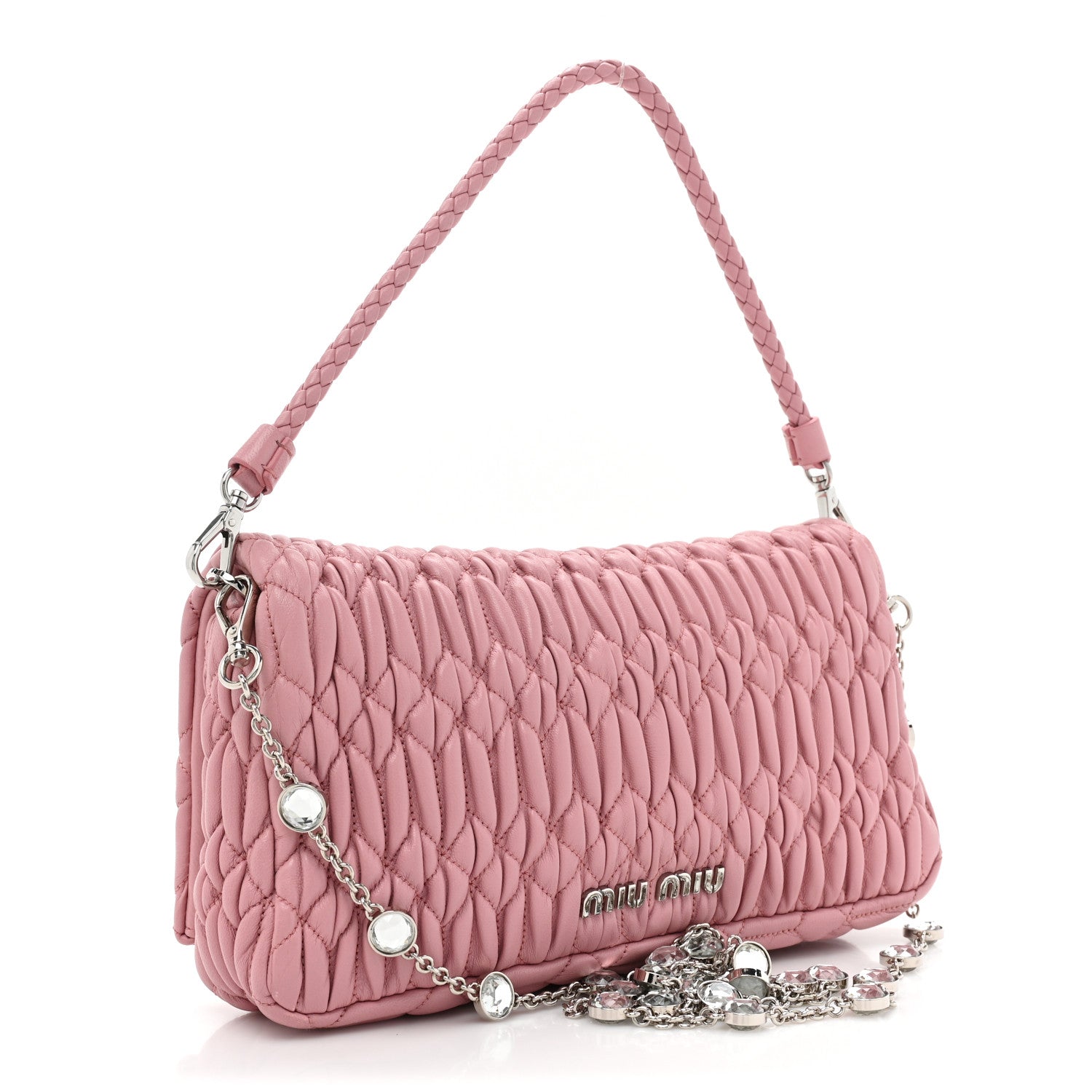 Miu Miu Nappa Matelasse Crystal Flap Clutch Rosa 3 of 8