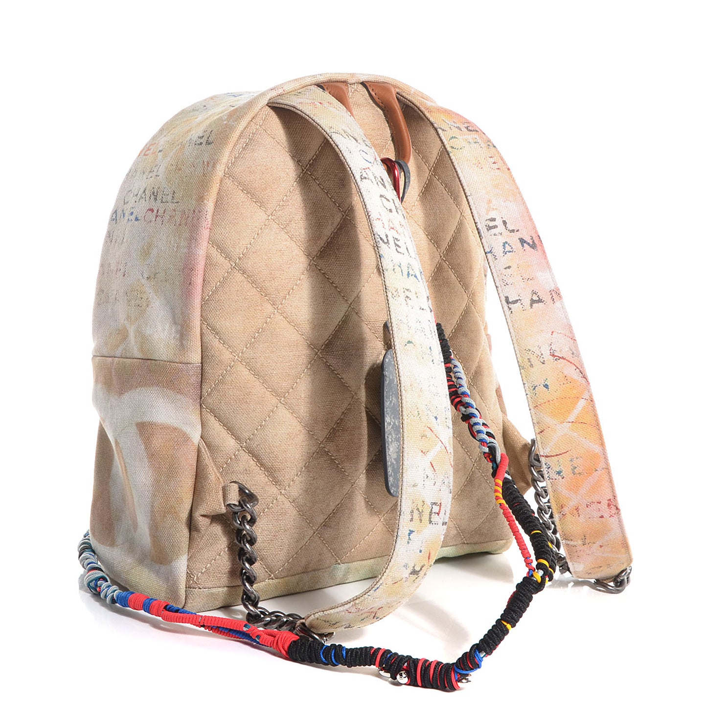 Graffiti Printed Canvas Medium Backpack Beige