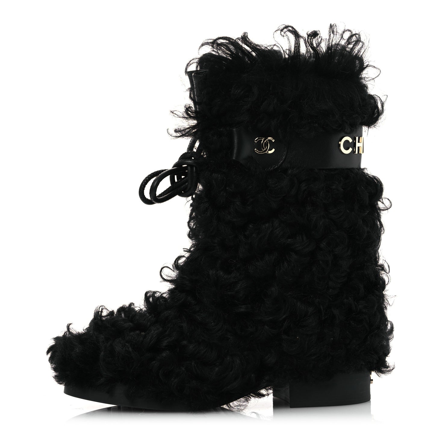 Shearling Sheepskin High Boots 38 Black