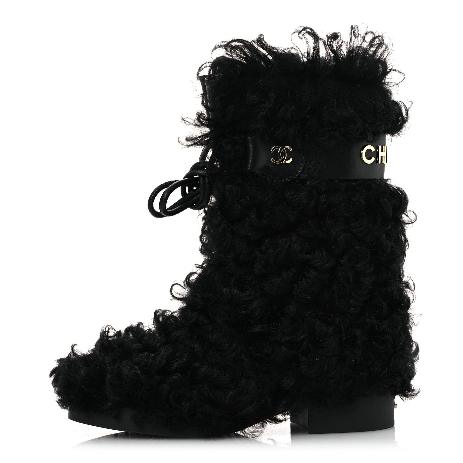 Chanel Shearling Sheepskin High Boots 38 Black 1 of 10