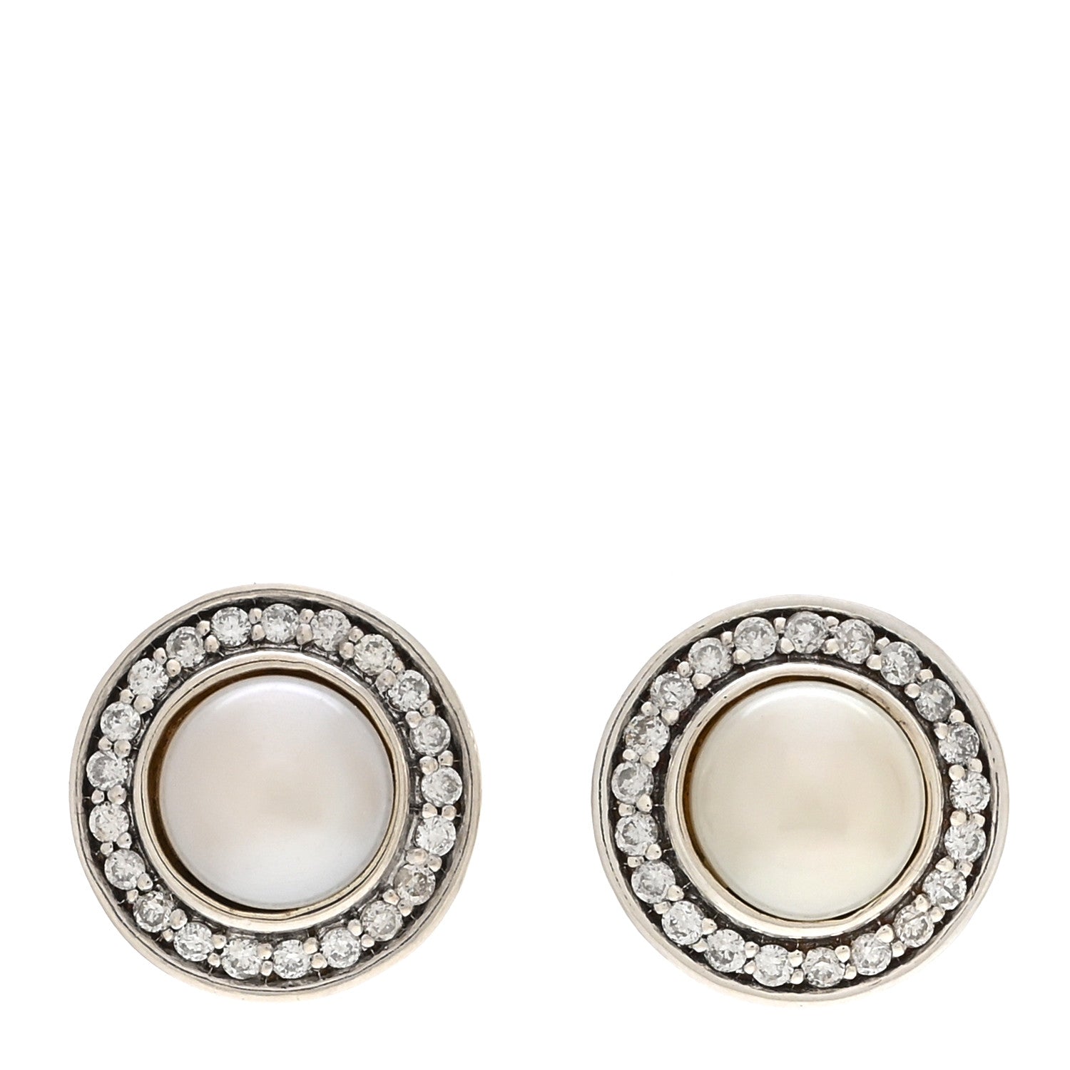 David Yurman Sterling Silver Diamond Pearl Petite Cerise Earrings 1 of 4