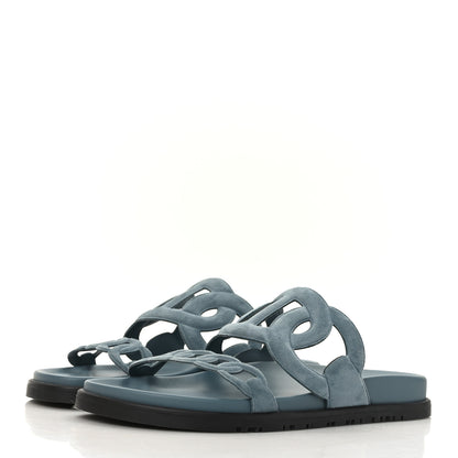 Hermes Suede Goatskin Extra Sandals 38 Bleu Pinede 3 of 8