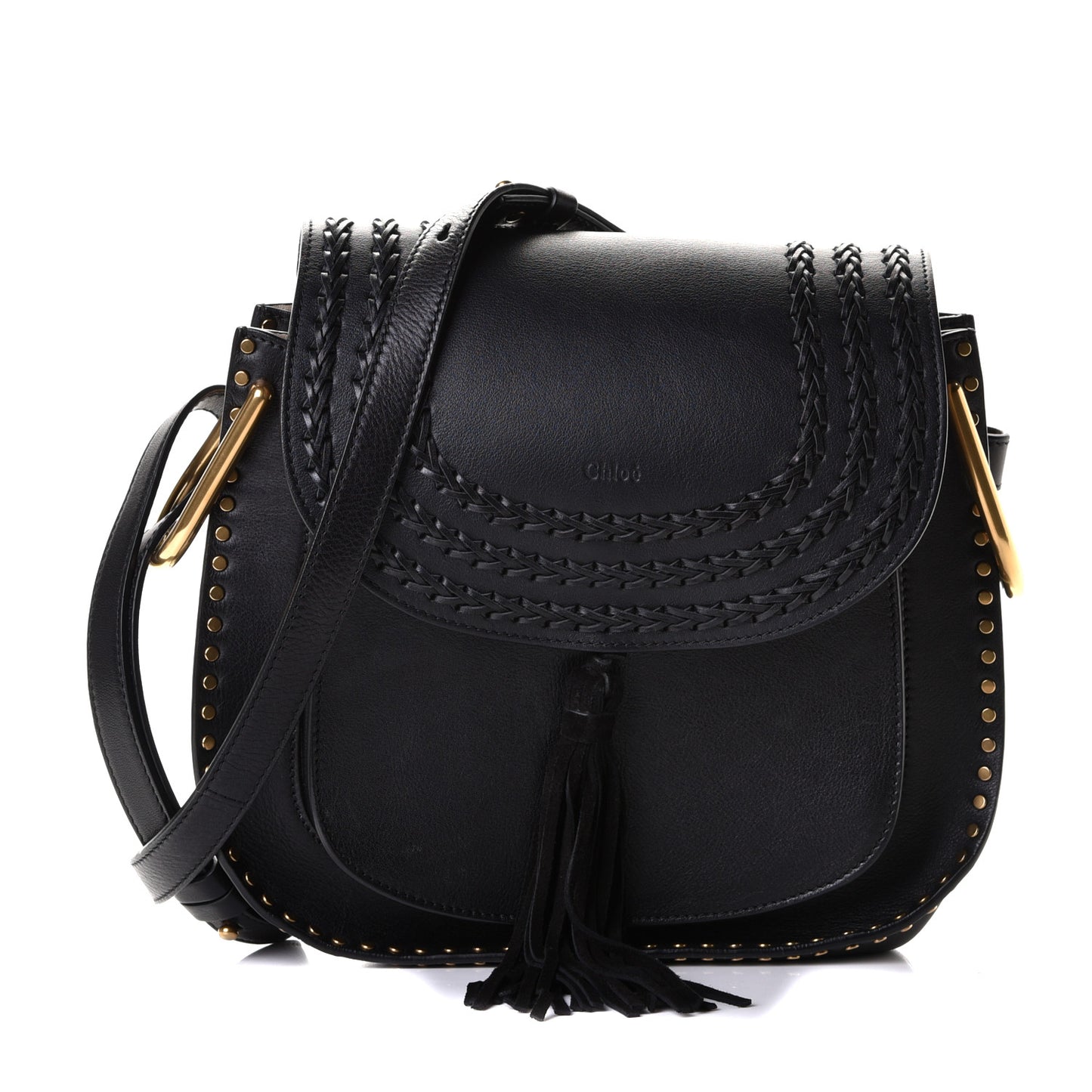 Calfskin Braided Medium Hudson Shoulder Bag Black