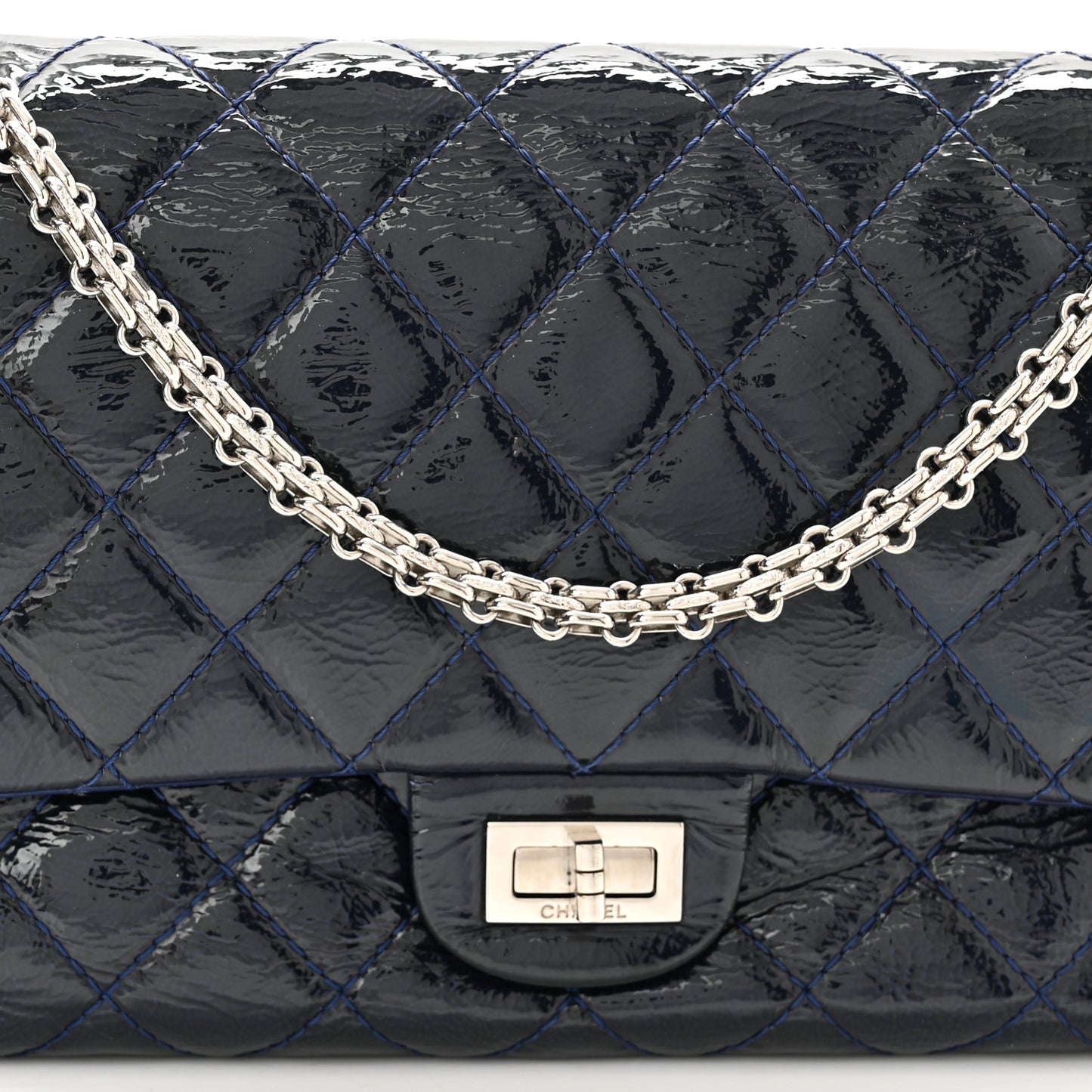 Distressed Patent Quilted 2.55 Reissue 226 Flap Navy