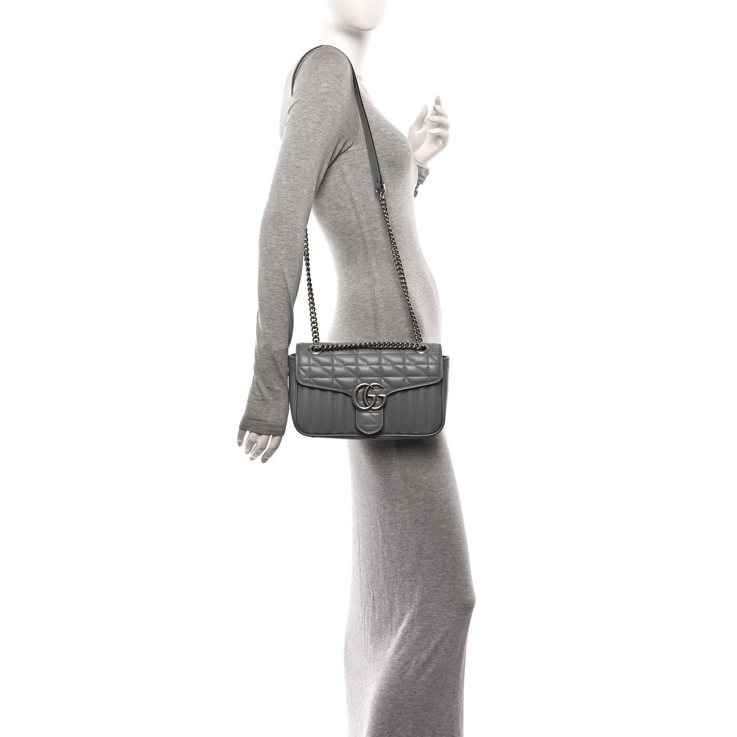 Gucci Calfskin Matelasse Aria Small GG Marmont Shoulder Bag Deep Grey 2 of 10