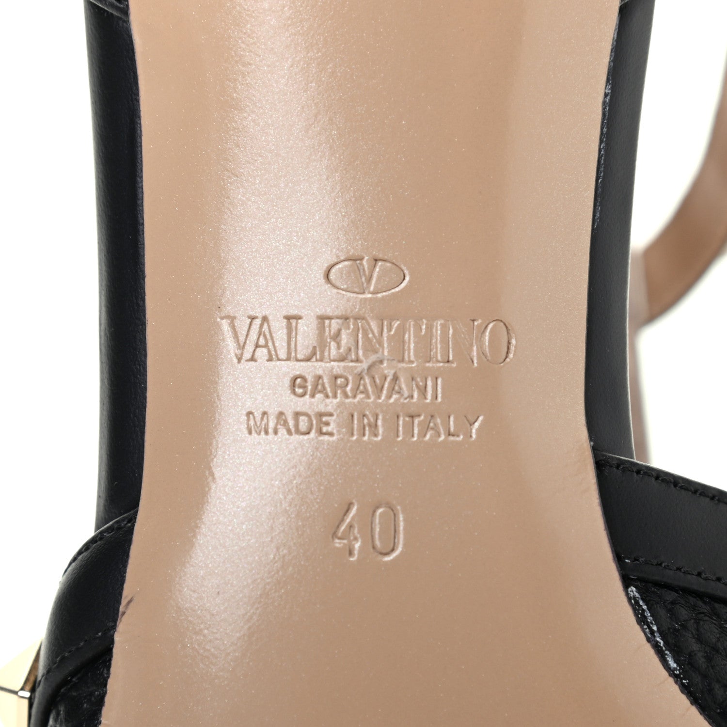 Valentino Garavani Pebbled Calfskin Rockstud Ankle Strap Low Heel Pumps 40 Black 6 of 6