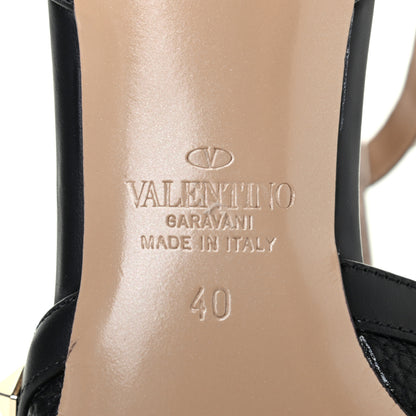 Valentino Garavani Pebbled Calfskin Rockstud Ankle Strap Low Heel Pumps 40 Black 6 of 6