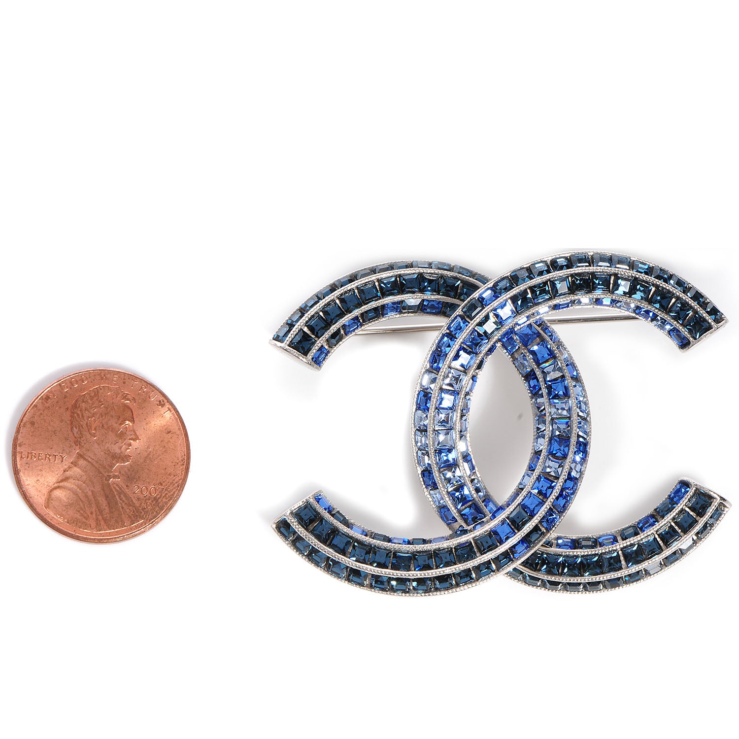 Chanel Crystal Baguette CC Brooch Blue 3 of 5