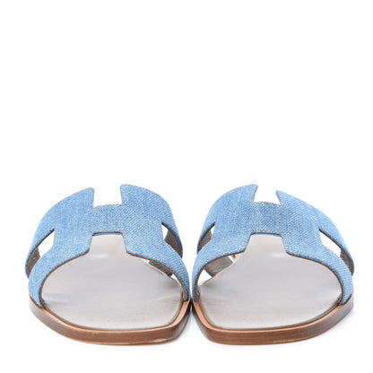 Hermes Denim Canvas Oran Sandals 39.5 Bleu Clair 2 of 10